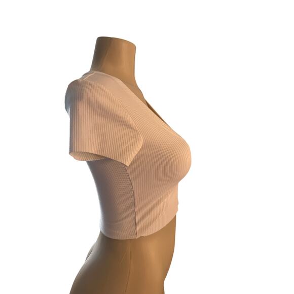 NWT Women M Nordstrom Florence by Mills Ribbed Cropped Tee T-Shirt Top Crea - Picture 5 of 6